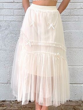 Ethereal Layered Tulle Mini Skirt Bow Detail Fairycore Balletcore XS S